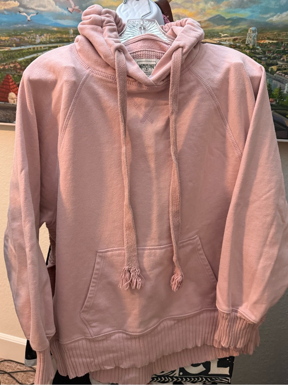 American Eagle Outfitters Light Pink Hooded Pullover Sweater
